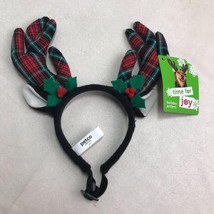 Reindeer Headband Dog Pet Christmas Holiday Plaid